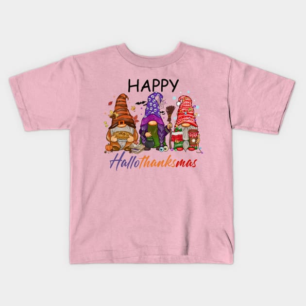 Happy Hallothanksmas Gnomes Kids T-Shirt by Myartstor 